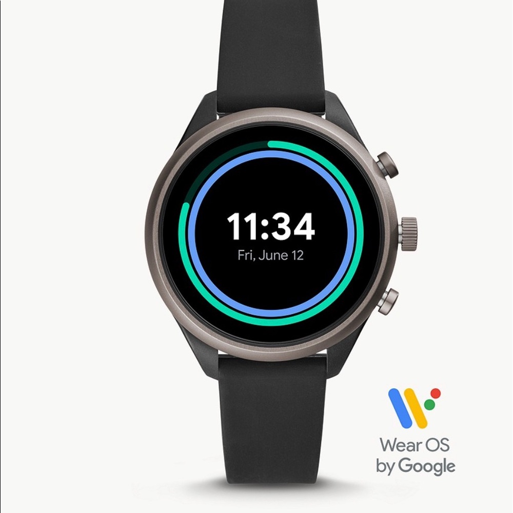 FOSSIL sport smartwatch 43mm aluminum Black with black silicone band